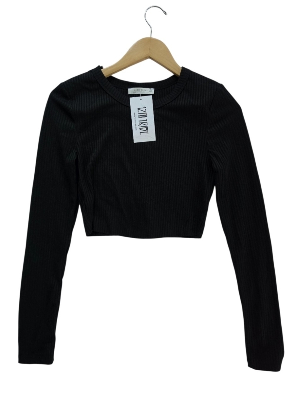 12th Tribe Black Ribbed Long Sleeve Crop Tee